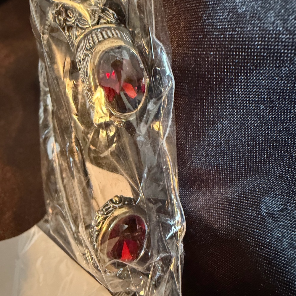 Silver-Tone & Garnet Women’s Cuff Bracelet - Elegant Braided Design - Picture 3 of 6